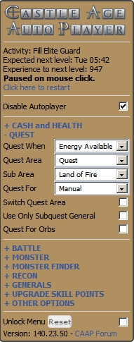 Automatically level up with the Castle Age Auto Player cheat script