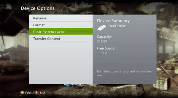 Clear System Cache Xbox 360